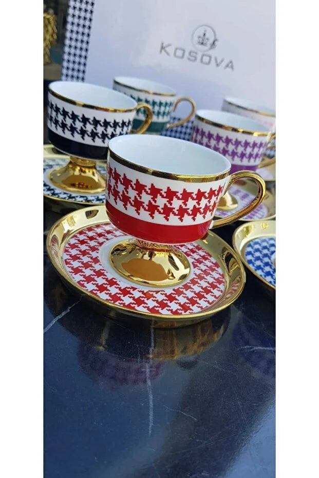 KOSOVA Muba Concept 6‑Person Porcelain Footed Coffee Cup & Saucer Set (90 ml)