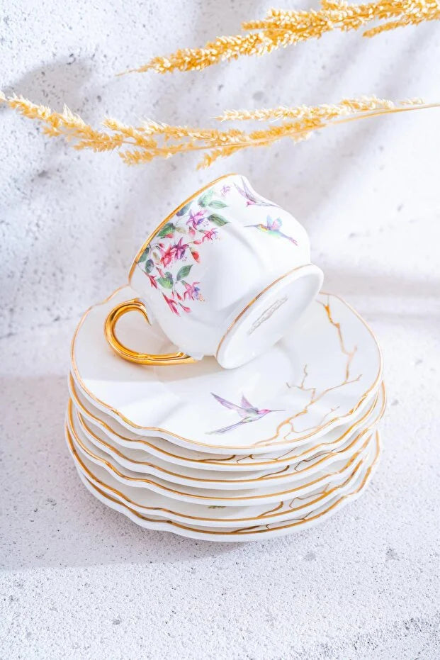 ACAR Viola 6-Person Porcelain Coffee Cup & Saucer Set (90 ml)