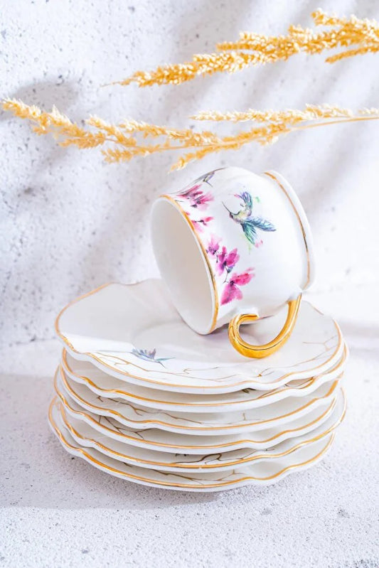 ACAR Pietro 6-Person Porcelain Coffee Cup & Saucer Set (90 ml)