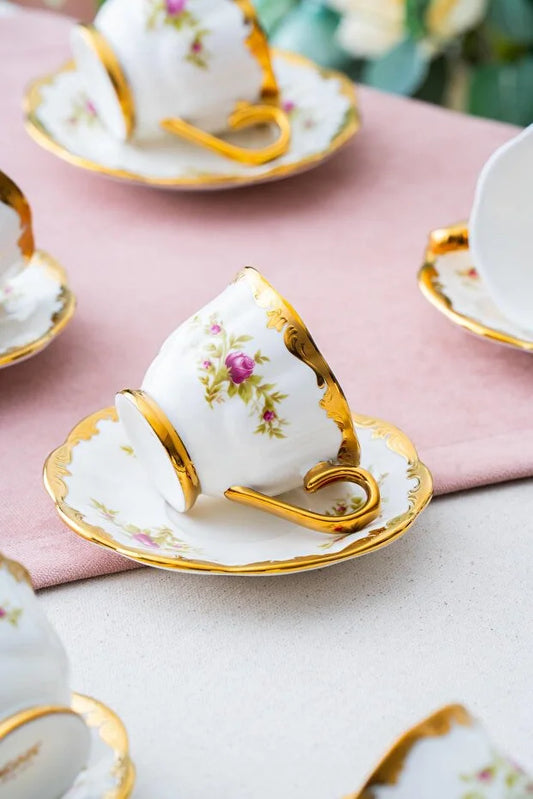 ACAR Edoril 6-Person Porcelain Coffee Cup and Saucer Set (90 ml)