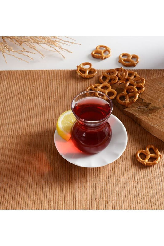 Pasabahce Lace Porcelain Tea Set (6 Glasses & 6 Tea Saucers)