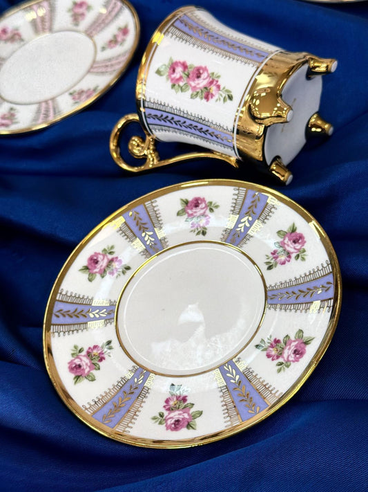 Kosova Briella 6-Person Porcelain Coffee Cup & Saucer Set (90 ml) – Multicolor with Gold Details