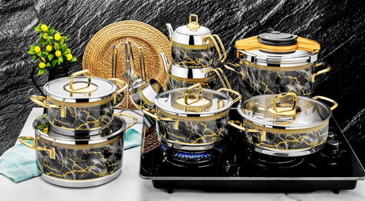 Ozlife ISIL 18-Piece Decorated Bridal Cookware Set – Yellow Accents