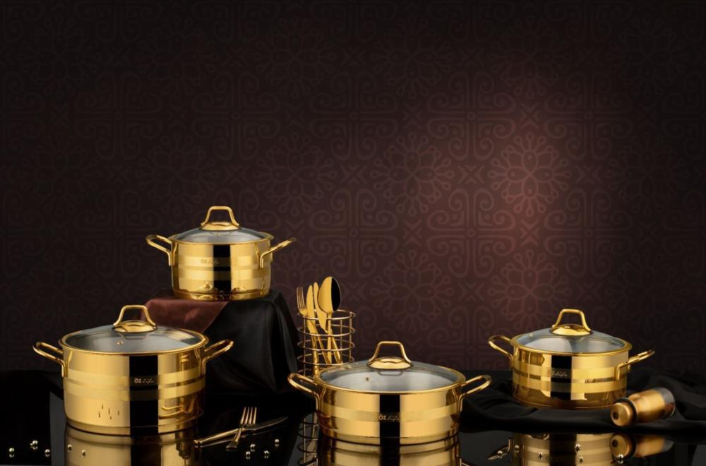 Ozlife HUMA 8-Piece Gold Titanium Cookware Set
