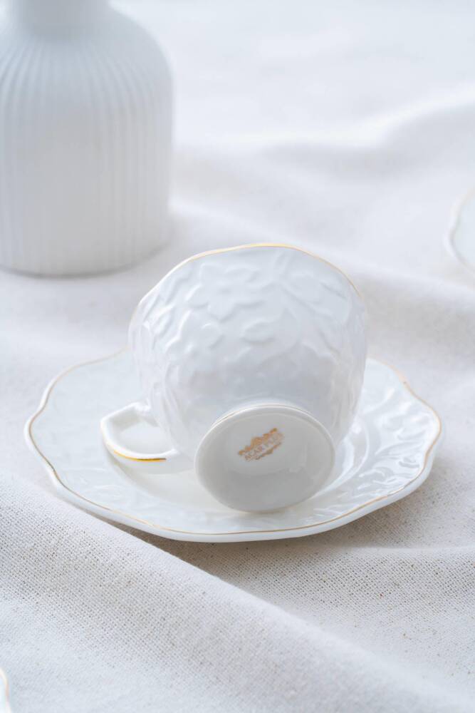 ACAR Octavia 6-Person Porcelain Tea Cup & Saucer Set (90 ml) – Gold or Silver Accents