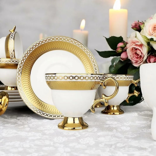 KOSOVA Gemma 6-Person Footed Coffee Cup & Saucer Set (90 ml)