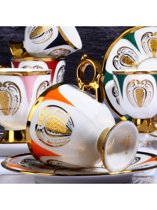 KOSOVA Harold 6-Piece Multicolor Porcelain Coffee Cup Set (90 ml)