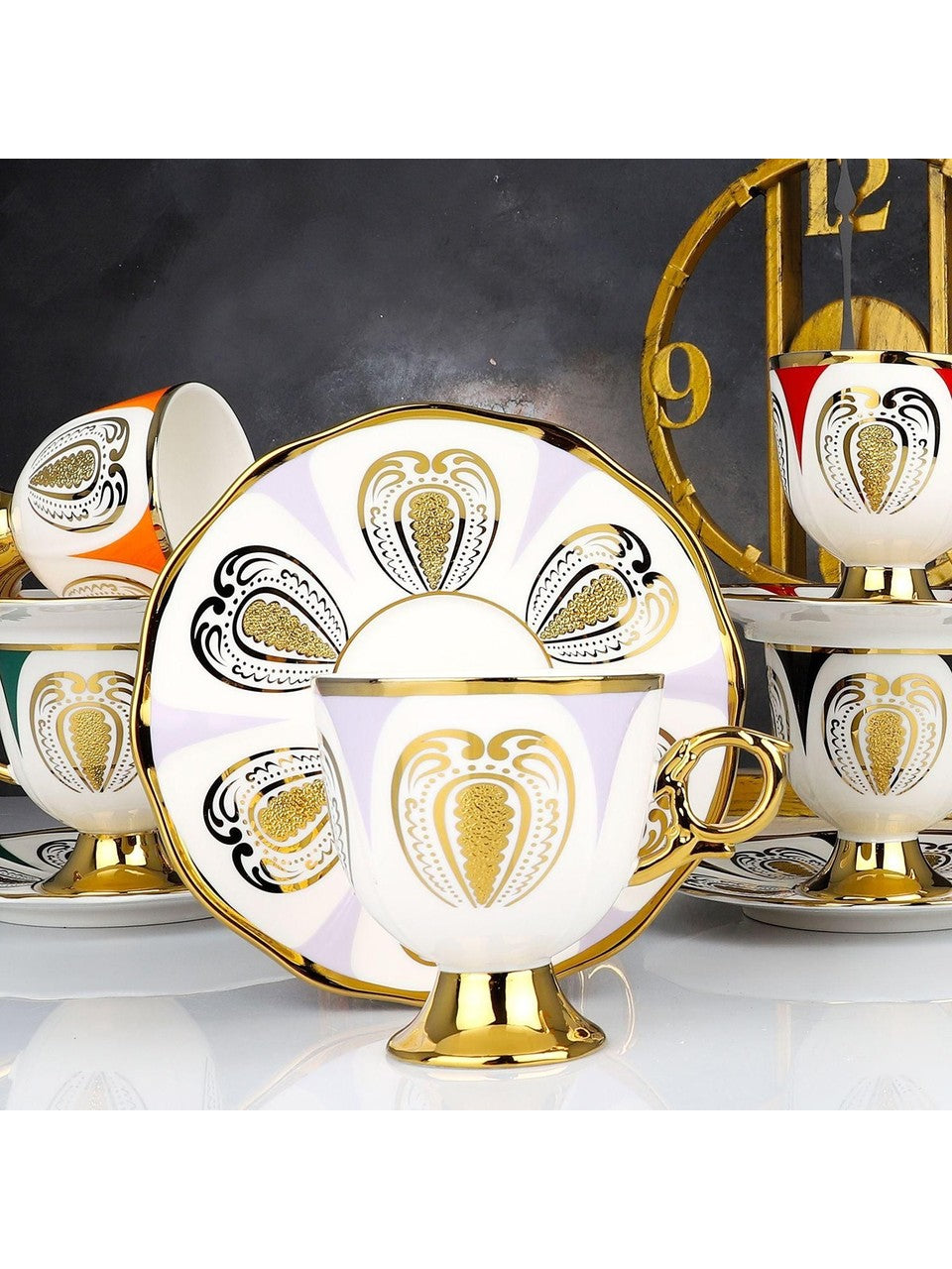 KOSOVA Harold 6-Piece Multicolor Porcelain Coffee Cup Set (90 ml)