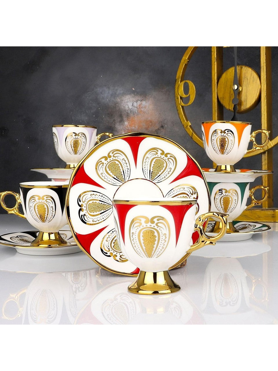 KOSOVA Harold 6-Piece Multicolor Porcelain Coffee Cup Set (90 ml)