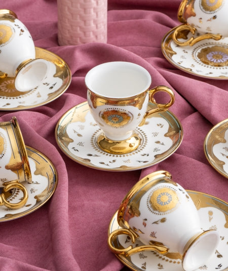 ACAR Zaira 6-Person Multicolor Porcelain Coffee Cup and Saucer Set (90 ml)