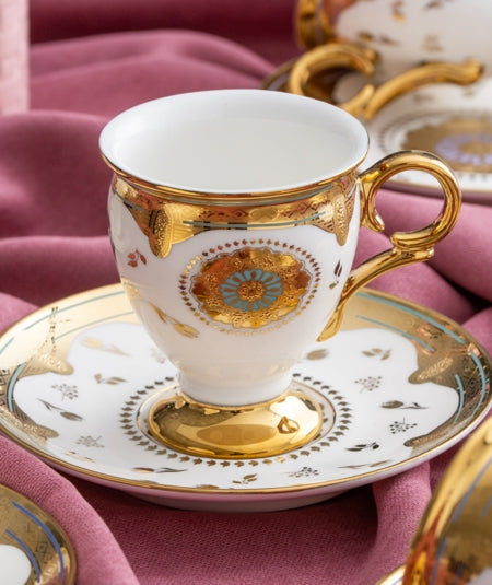 ACAR Zaira 6-Person Multicolor Porcelain Coffee Cup and Saucer Set (90 ml)