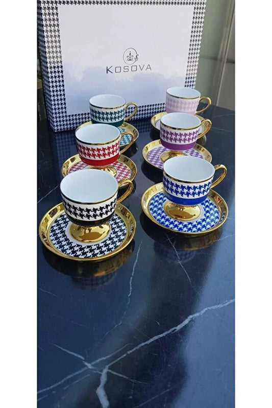 KOSOVA Muba Concept 6‑Person Porcelain Footed Coffee Cup & Saucer Set (90 ml)