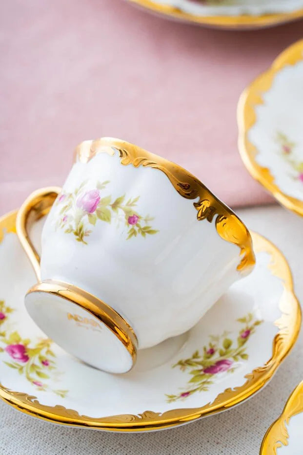 ACAR Edoril 6-Person Porcelain Coffee Cup and Saucer Set (90 ml)