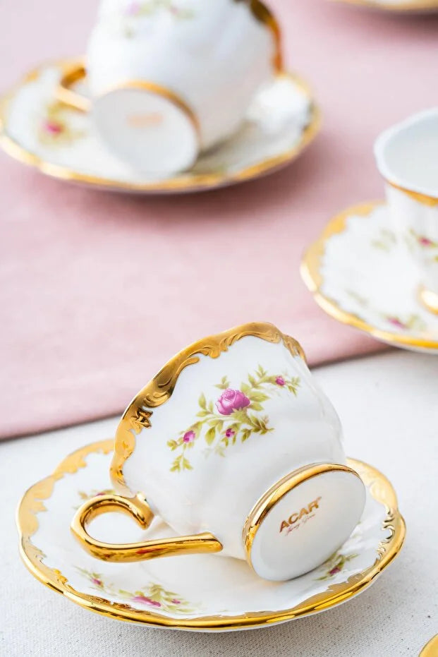 ACAR Edoril 6-Person Porcelain Coffee Cup and Saucer Set (90 ml)