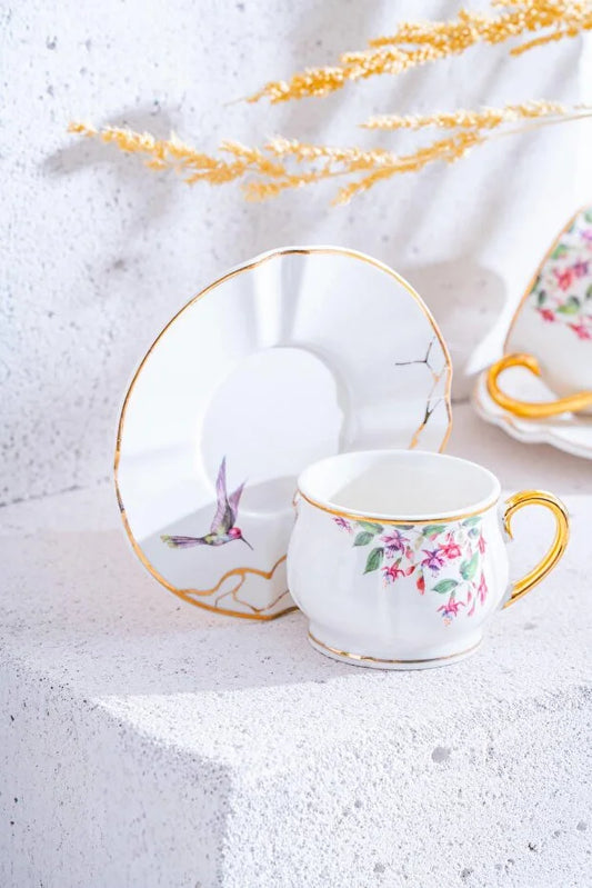 ACAR Viola 6-Person Porcelain Coffee Cup & Saucer Set (90 ml)