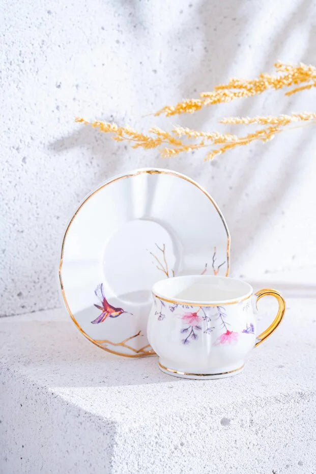 ACAR Flavio 6-Person Porcelain Coffee Cup and Saucer Set (90 ml)