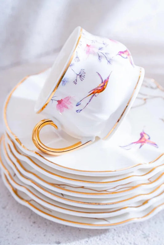 ACAR Flavio 6-Person Porcelain Coffee Cup and Saucer Set (90 ml)