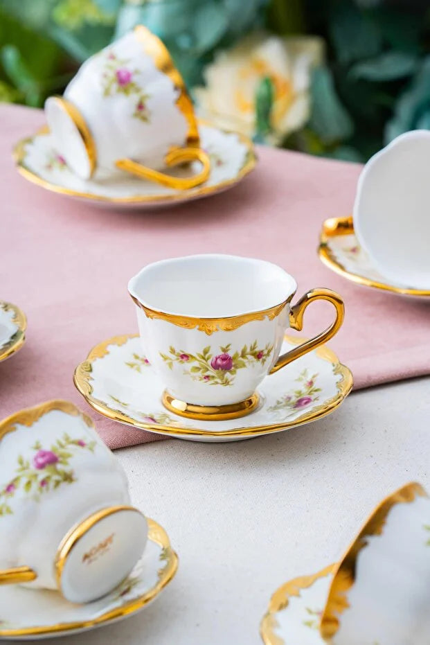 ACAR Edoril 6-Person Porcelain Coffee Cup and Saucer Set (90 ml)