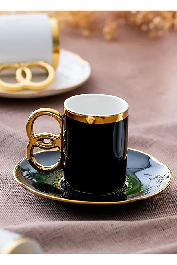 ACAR Infinity 6-Person Porcelain Coffee Cup & Saucer Set (90 ml) – White or Black
