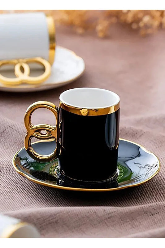 ACAR Infinity 6-Person Porcelain Coffee Cup & Saucer Set (90 ml) – White or Black