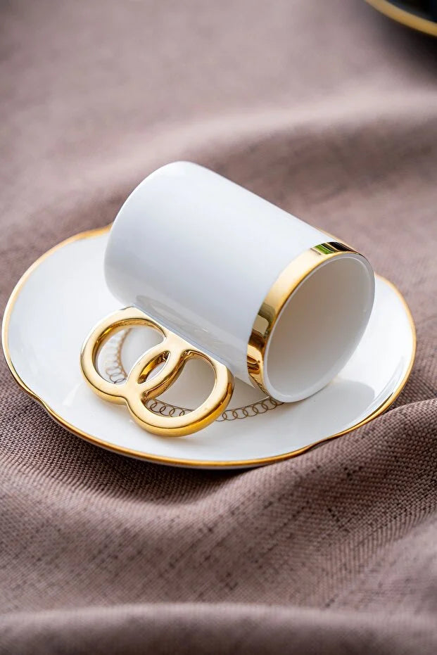 ACAR Infinity 6-Person Porcelain Coffee Cup & Saucer Set (90 ml) – White or Black