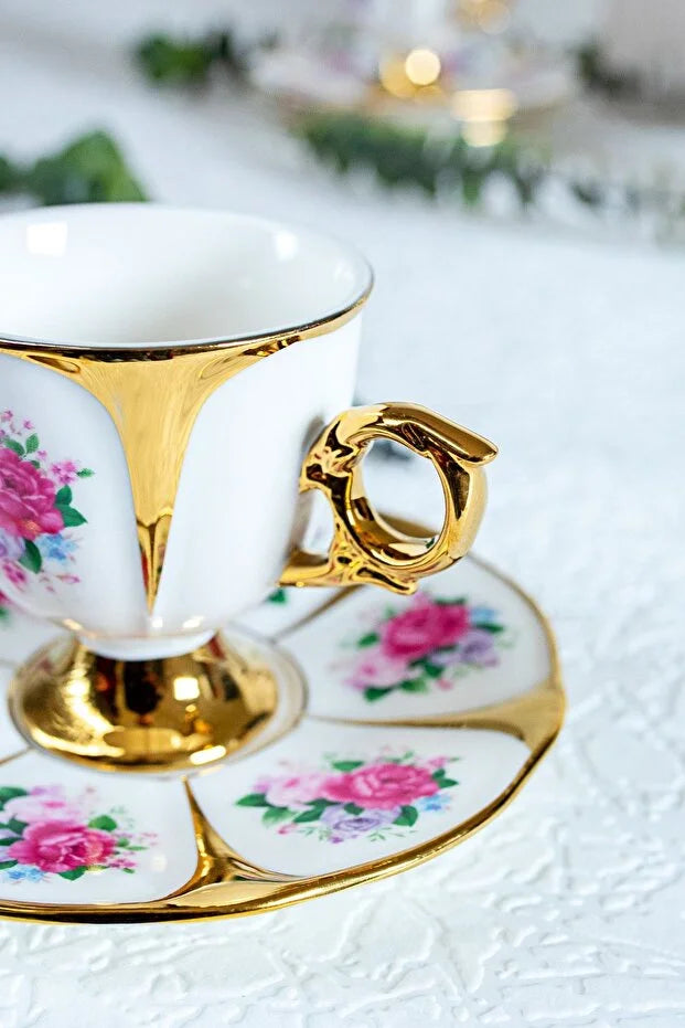 KOSOVA Stella 6-Person Porcelain Coffee Cup & Saucer Set (90 ml)