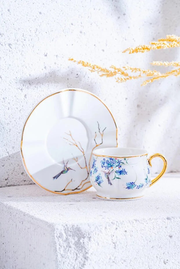 ACAR Riona 6-Person Porcelain Coffee Cup & Saucer Set (90 ml)