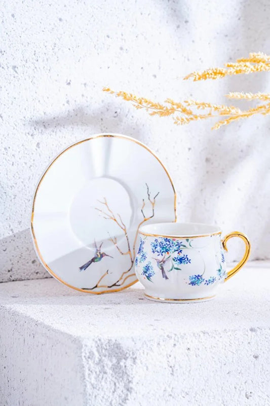 ACAR Riona 6-Person Porcelain Coffee Cup & Saucer Set (90 ml)