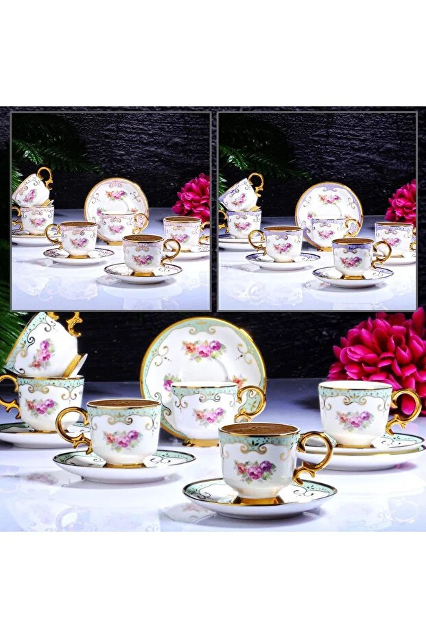 KOSOVA Bianca 6-Person Footed Coffee Cup & Saucer Set (90 ml)