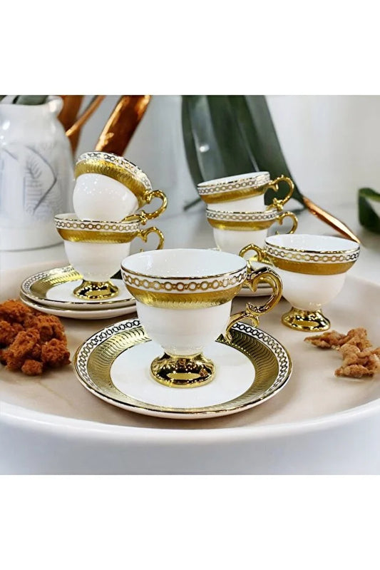 KOSOVA Gemma 6-Person Footed Coffee Cup & Saucer Set (90 ml)