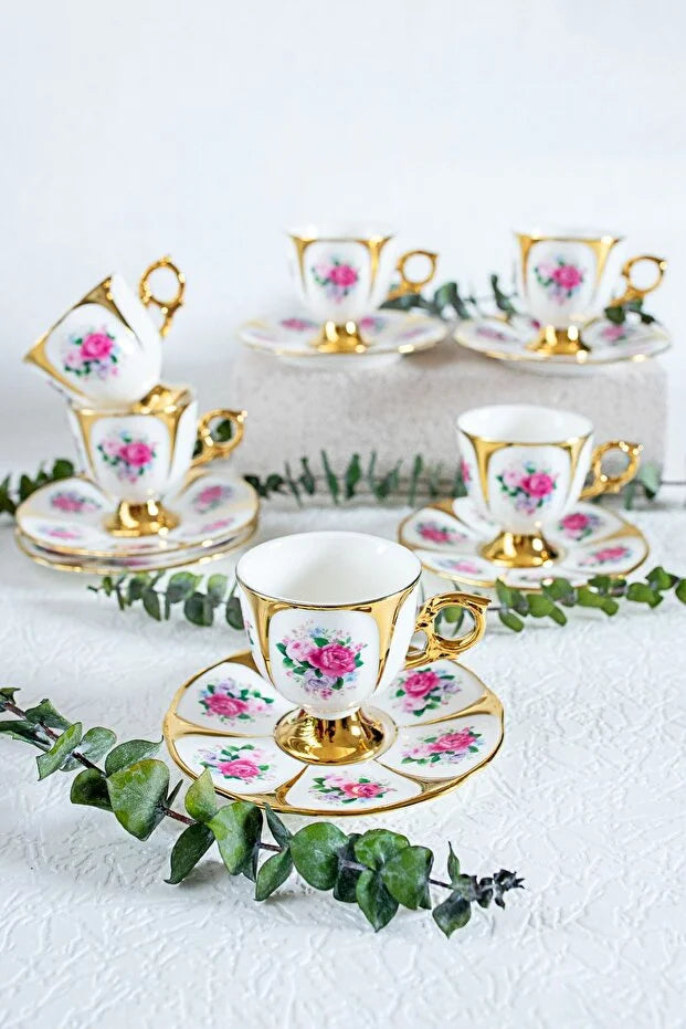 KOSOVA Stella 6-Person Porcelain Coffee Cup & Saucer Set (90 ml)