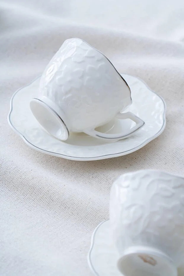 ACAR Octavia 6-Person Porcelain Tea Cup & Saucer Set (90 ml) – Gold or Silver Accents