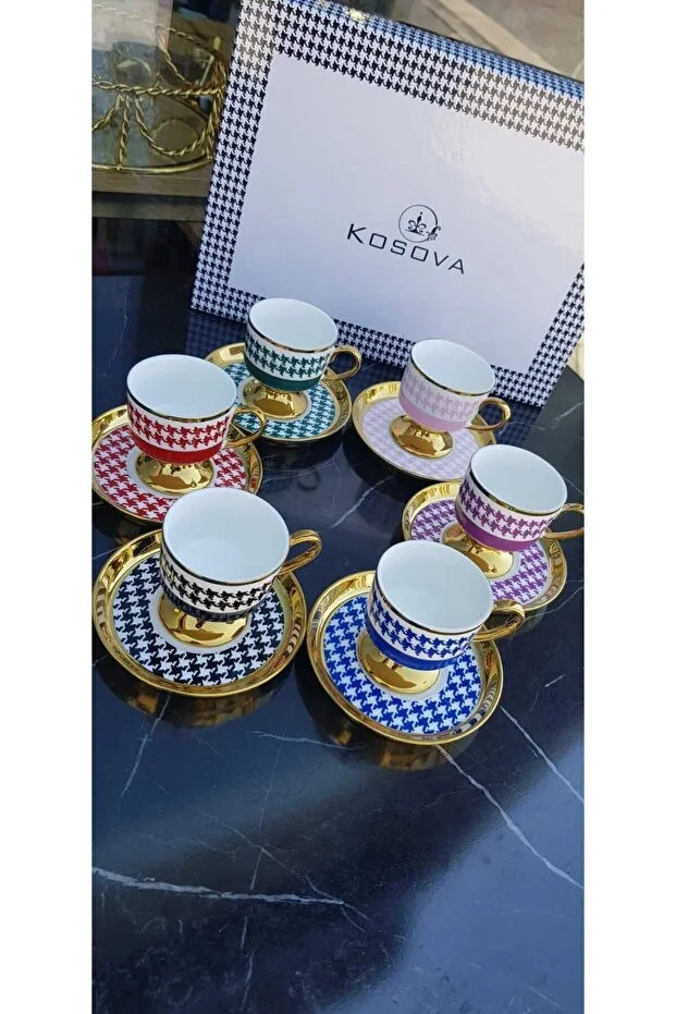 KOSOVA Muba Concept 6‑Person Porcelain Footed Coffee Cup & Saucer Set (90 ml)