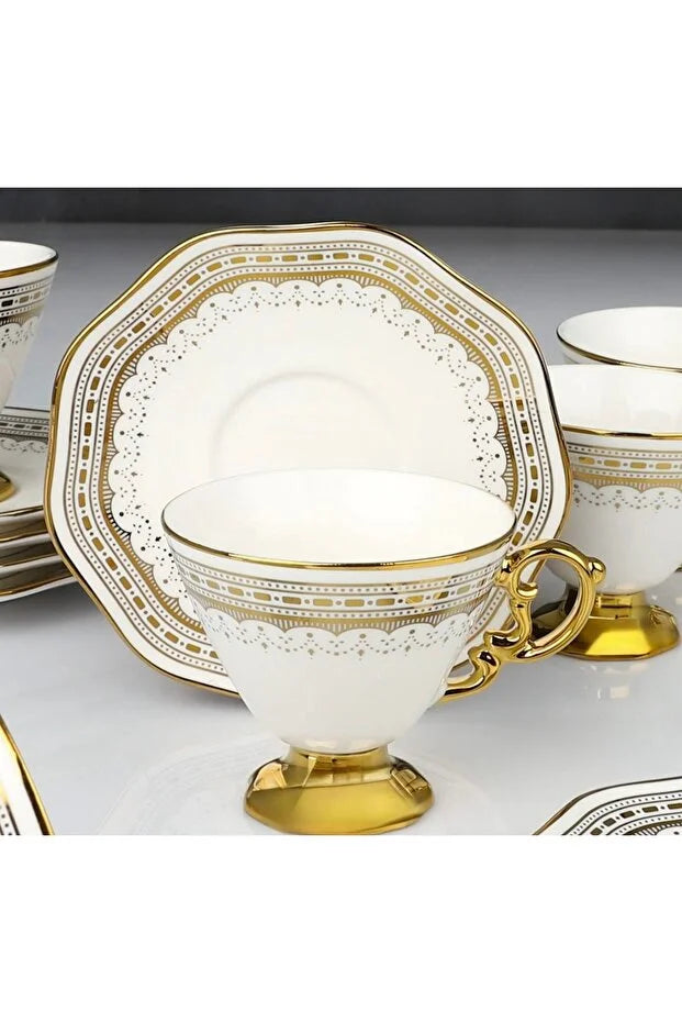 KOSOVA Cliff 6-Person Porcelain Coffee Cup & Saucer Set (90 ml) – Black & White Variants