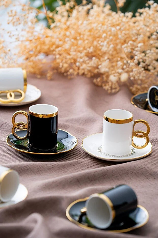 ACAR Infinity 6-Person Porcelain Coffee Cup & Saucer Set (90 ml) – White or Black