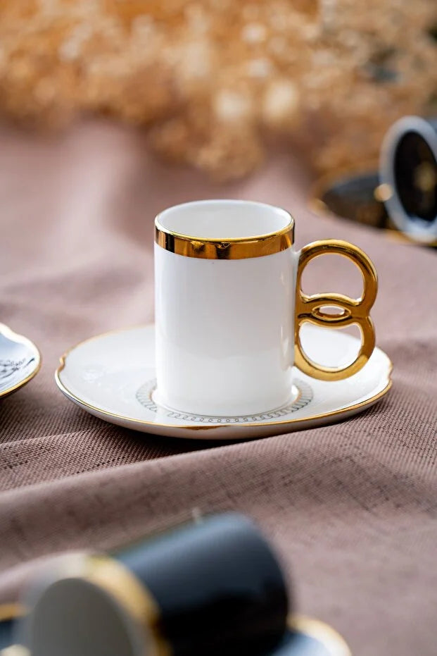 ACAR Infinity 6-Person Porcelain Coffee Cup & Saucer Set (90 ml) – White or Black