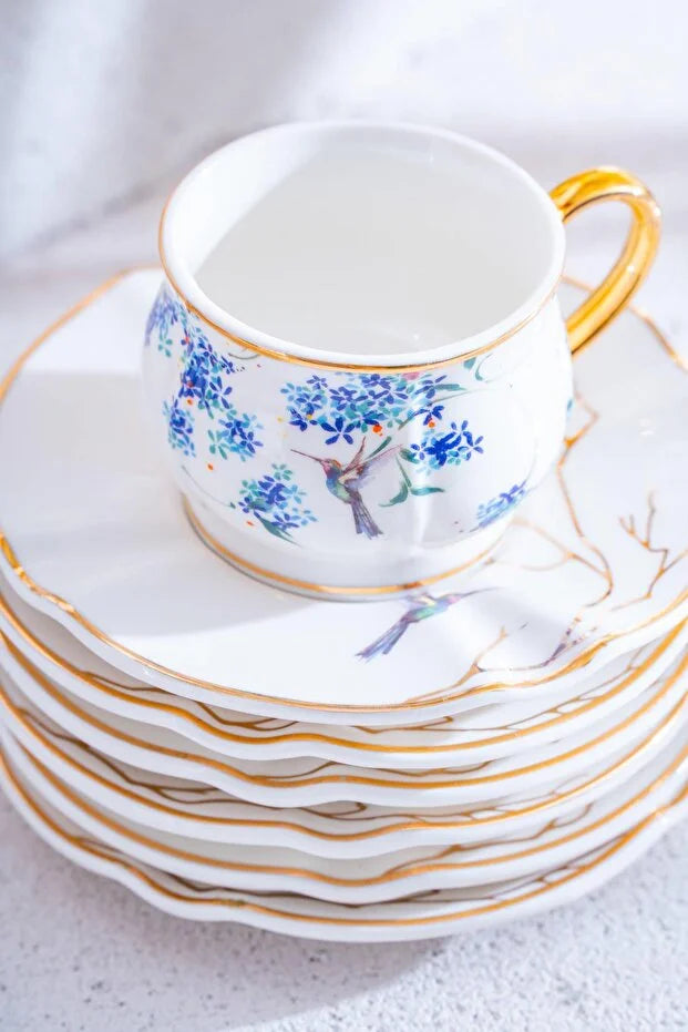 ACAR Riona 6-Person Porcelain Coffee Cup & Saucer Set (90 ml)