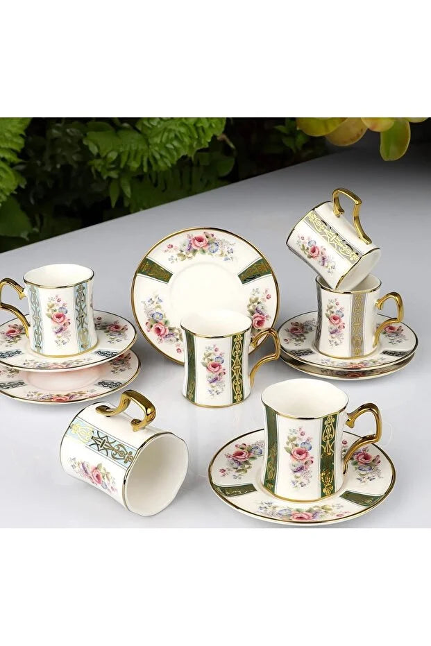 KOSOVA Cyrus 6‑Person Porcelain Coffee Cup & Saucer Set (90 ml)