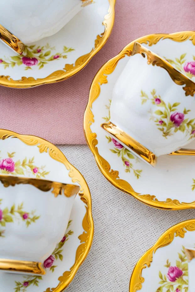 ACAR Edoril 6-Person Porcelain Coffee Cup and Saucer Set (90 ml)