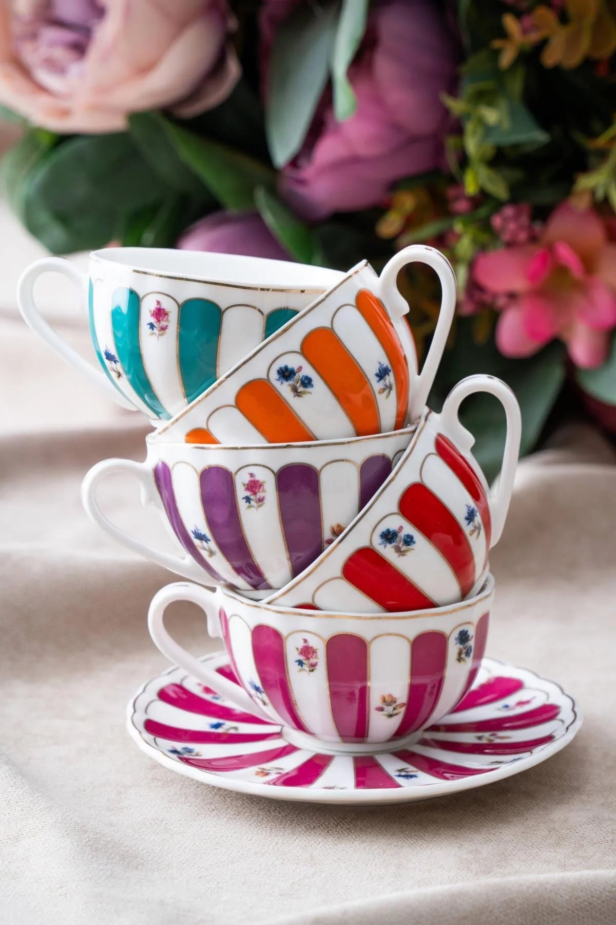 ACAR Marlowe 6 Person Tea Cup and Saucer Set