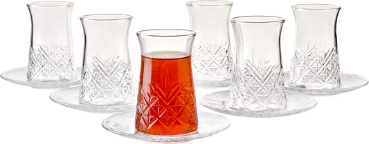 Pasabahce Timeless Tea Set with Saucer 12 Piece Set 160 cc