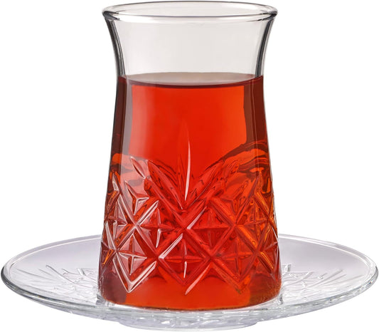Pasabahce Timeless Tea Set with Saucer 12 Piece Set 160 cc