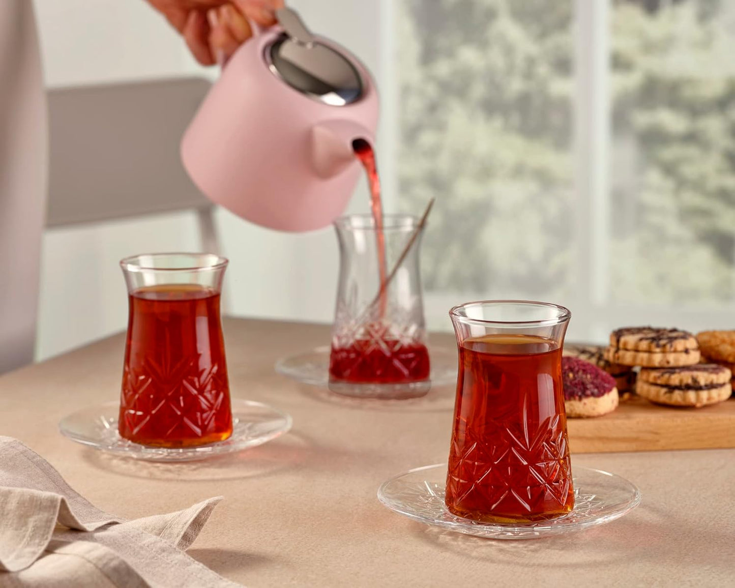 Pasabahce Timeless Tea Set with Saucer 12 Piece Set 160 cc