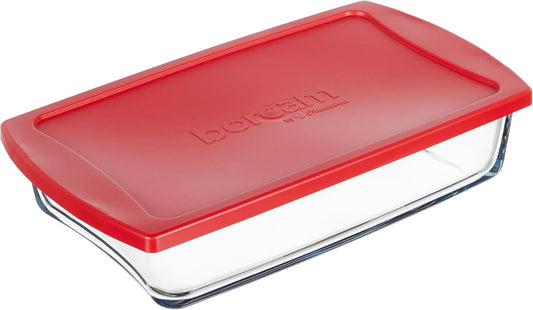 Pasabahce Rectangular Borcam Tray with Red Lid 1320 cc