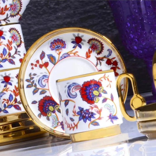 KOSOVA Sophia 6-Person Porcelain Coffee Cup & Saucer Set (90 ml)