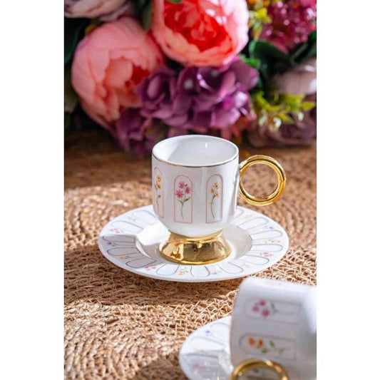 ACAR Aren 6-Person Porcelain Coffee Cup and Saucer Set (90 ml)