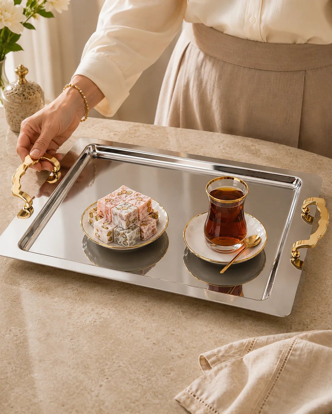 Ozlife LISA 2-Piece Tray Set – Plain Gold