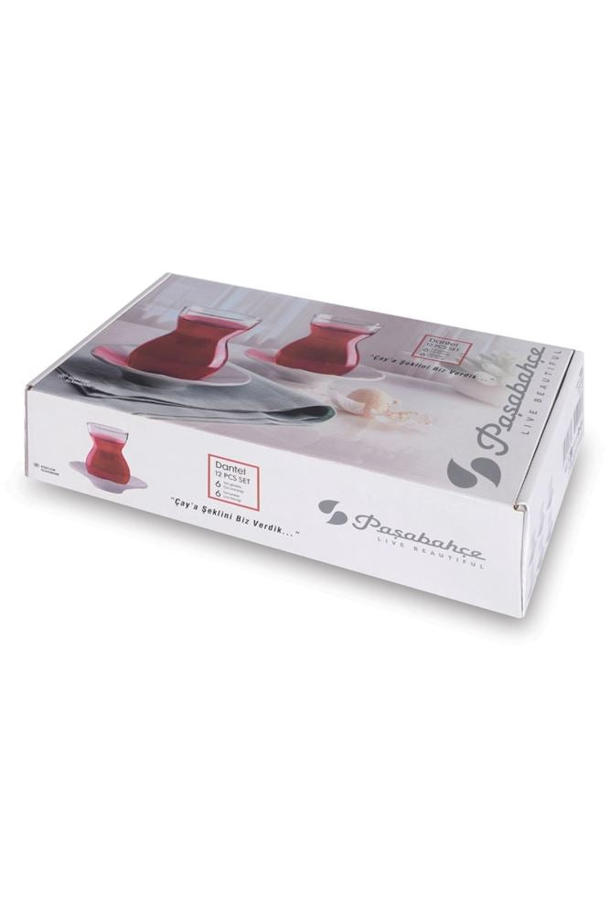 Pasabahce Lace Porcelain Tea Set (6 Glasses & 6 Tea Saucers)