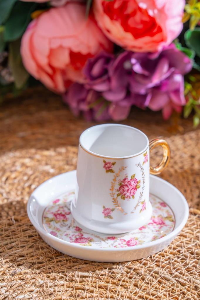 ACAR Terra Rosa 6 Person Turkish Coffee Cup and Saucer Set