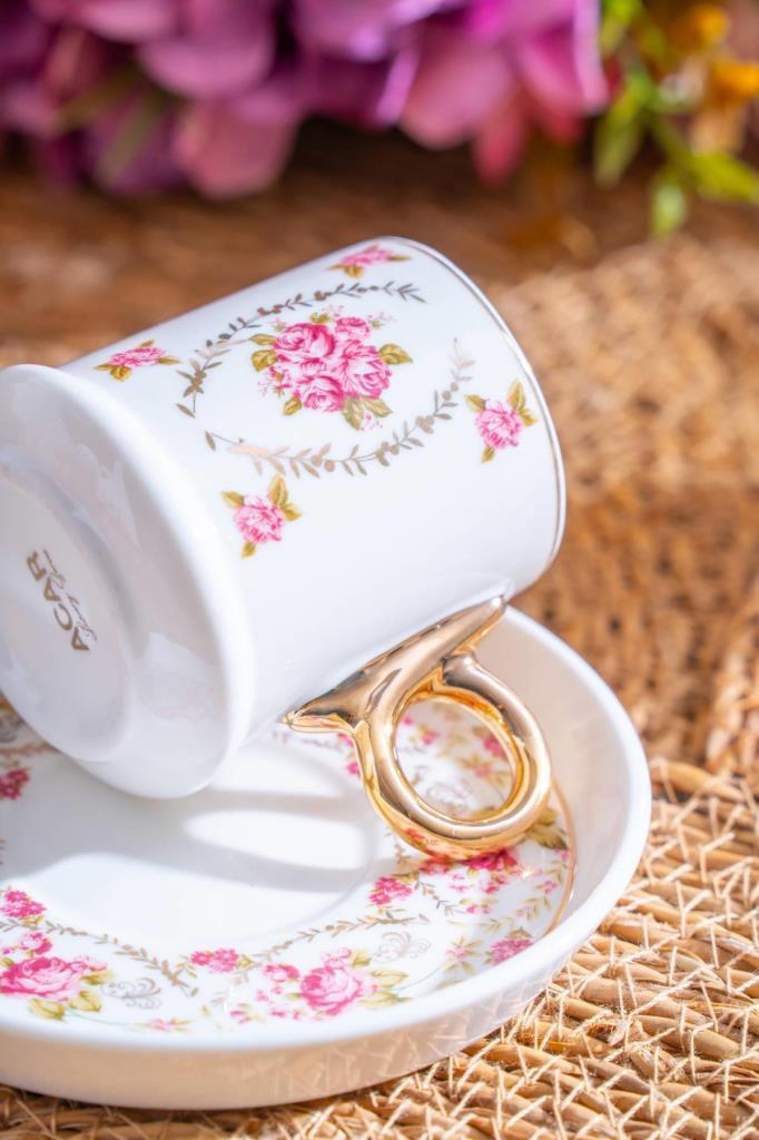 ACAR Terra Rosa 6 Person Turkish Coffee Cup and Saucer Set